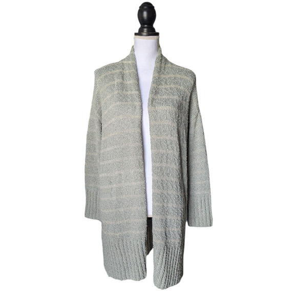 Barefoot Dreams Boucle Shadow Stripe Cardigan in Sage Green Sz S/M Pockets Boho - Picture 1 of 6
